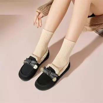 Doudou shoes women s shoes 2024 new soft-soled winter one-pedal velvet cotton shoes high-end outer wear fluffy shoes women 35
