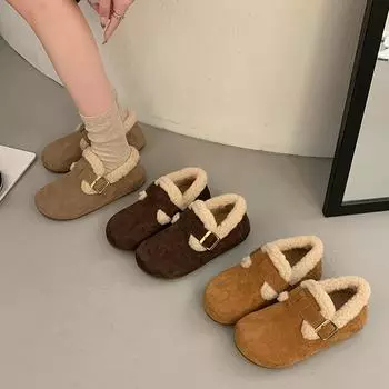 Doudou shoes women s winter velvet 2024 winter fluffy shoes warm platform cotton shoes snow boots women s outer wear 35 верблюд