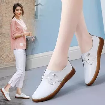 Doudou Shoes, женские весенне-осенние белые туфли на мягкой подошве, нескользящая обувь на один шаг, повседневная маленькая кожаная обувь 41 белый