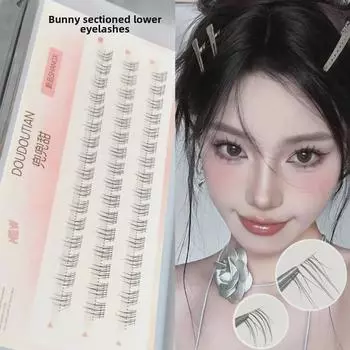 Doudou Sweet Bunny Natural Soft Lower Eyelashes - Segmented, Transparent, Thin Stem