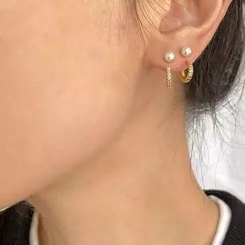 Doudoustore925 Silver Needle Small Details Full Diamond Small Ear Studs Simple Bracelet Earrings for Women Exquisite Fine Zircon-Embedded Earrings Pearl Edition Gold Pair
