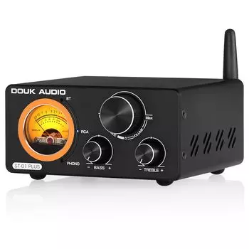 Douk Audio PLUS HiFi Bluetooth TPA3255 Маленький цифровой усилитель MM Phono Эквалайзер VU Meter Проигрыватель виниловых пластинок Аудио Стерео Усилитель мощности ST-01 5.2
