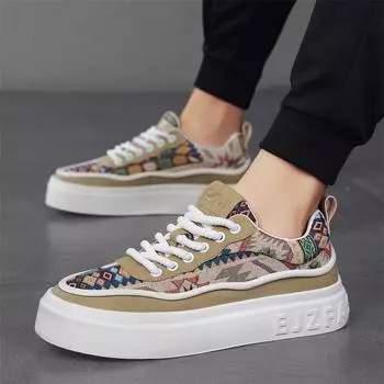 Douyin 2024 ethnic wind random flower camouflage national tide sports board shoes men s low-top live broadcast students outdoor catwalk trendy shoes 39 красный