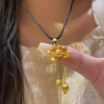 Douyin Древний Песок Золотой Лотос Два Мира Хуань Ниша Подвеска Высококачественная Кисточка Плетеная Веревка Средневековые Украшения золотой