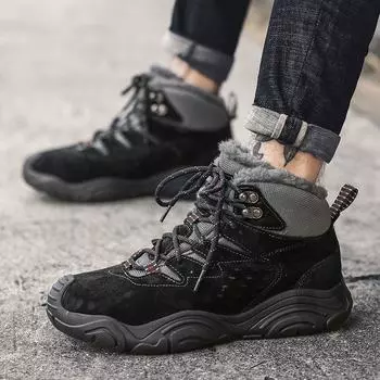 Douyin live broadcast hot-selling autumn and winter popular men s outdoor leisure thickened warm leather Martin boots 38 чёрный