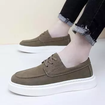 Douyin live broadcast hot-selling board shoes men s 2024 autumn new leather casual versatile men s shoes 38 серый
