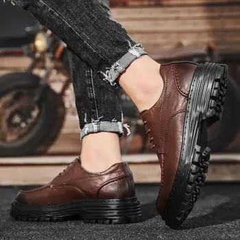 Douyin live broadcast hot-selling outdoor casual dad shoes autumn and winter new men s leather versatile small leather shoes 38 чёрный