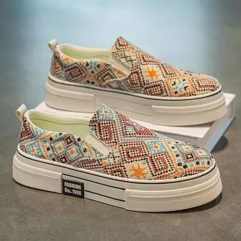 Douyin live broadcast men s shoes ins trend casual trend cartoon canvas shoes platform one pedal lazy board shoes handsome 39 чёрный