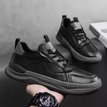 Douyin live broadcast of the same leather board shoes outdoor leather waterproof tooling casual sports men s shoes trendy student tide shoes 39 чёрный