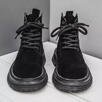 Douyin Live High Edition Men s Martin Boots Autumn and Winter High Top Retro Locomotive Boots Leather Surface Outdoor Tooling Men s Rhubarb Boots 39 чёрный