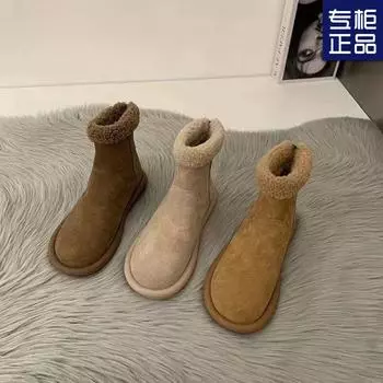 Douyin popular snow boots women s winter 2025 new fashion velvet women s shoes extra thick and thin short boots flat horse 35