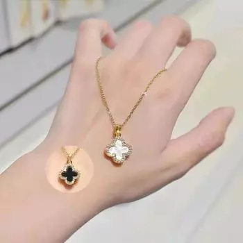 Douyin Популярное ожерелье из титановой стали с четырьмя листами клевера и бриллиантами для женщин, двухсторонний дизайн, цепочка на ключицу, 18-каратное золото, женская цепочка на шею