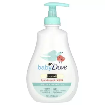 Dove, Baby, Уход за чувствительной кожей, Гипоаллергенное моющее средство, Без отдушек, 13 жидких унций (384 мл)