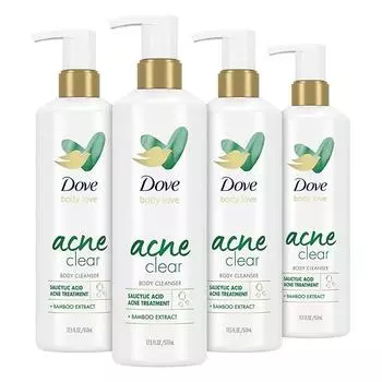 Dove Body Love Очищающее средство для тела Clear 4 Pack Skin Wash с салициловой кислотой и экстрактом бамбука 517,5 мл, Bamboo_17,5 жидких унций (Пакет из 4)