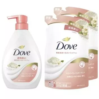 Dove Body Soap White Clay & Gardenia (Body Wash) Body + Refill 470g + 330g x 2 pieces
