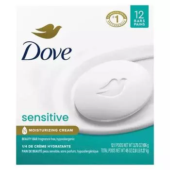 Dove Sensitive Увлажняющий крем-мыло Beauty Bar, 106 г, 12 шт.