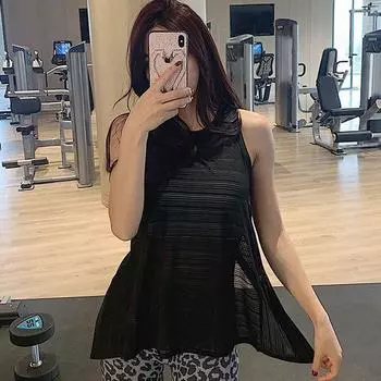 Dovetail Knotted Back Split Yoga Mesh Outerwear Women s Quick-Drying Moisture Wicking Fitness Running Exercise Vest Thin Black S