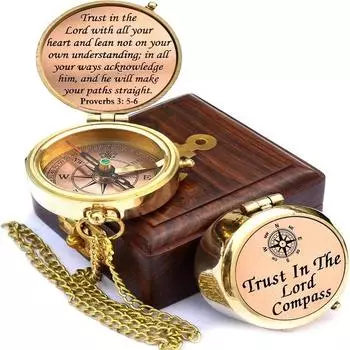Доверься Господу всем сердцем твоим, пословицы, цитаты, гравированный компас с деревянной коробкой, подарки на выпускной для женщин, мужчин и мальчиков