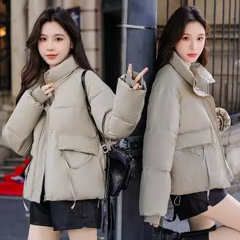 Down clothes women s stand-up collar short new Korean version loose ins Hong Kong style thickened bread clothes, jackets and jackets M чёрный