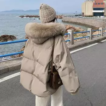 Down Cotton Clothes 2025 New Thickened Bread Clothes Women s Clothing Winter Short Big Fur Collar Cotton-padded Clothes Pie Overcome Coat S