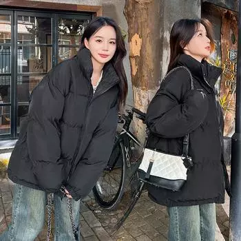Down cotton clothes women s 2024 winter new short standup collar college style loose thickened cotton clothes student bread clothes M белый