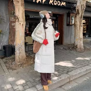 Down cotton clothes women s medium and long season over knee long jacket loose tide M