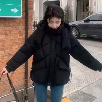 Down cotton jacket padded jacket women s short 2025 winter new fashion padded jacket Korean version loose hooded thickened bread jacket S