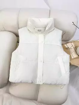 Down Cotton Jacket, Vest, Women s Autumn and Winter New Style, Loose Cotton, Shoulder, Stand Up Collar, Solid Color Cotton Jacket, Vest Jacket M