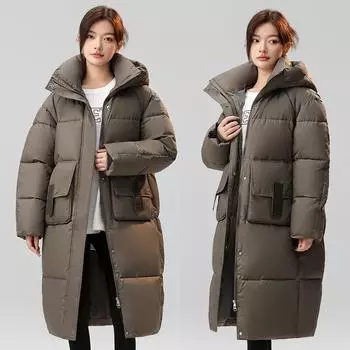 Down Cotton Jacket Women s Mid-length New European Winter Thickened Hooded Fashion Ladies Casual Long M