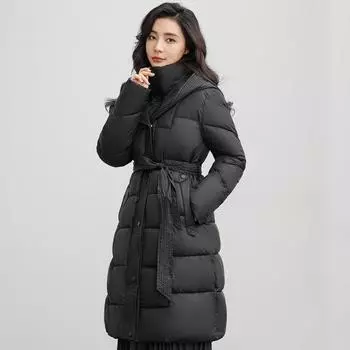 Down Cotton-padded Clothes for Women Over the Knee Long Winter Waist Medium and Long Thickened Cotton Clothes for Women Coat M