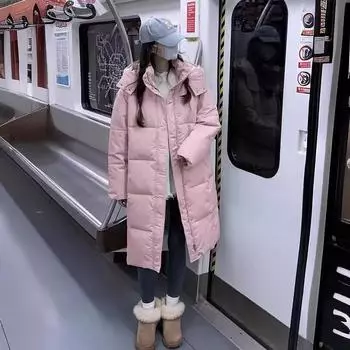 Down cotton-padded clothes for women s winter 2024 new student cotton-padded medium and long thickened hooded cotton-padded clothes S розовый