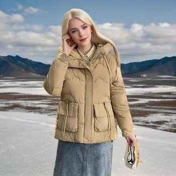 Down cotton-padded clothes women s 2024 winter new cotton-padded clothes hooded short Korean version loose thickened cotton-padded jackets trendy M [Recommended below 60kg] чёрный