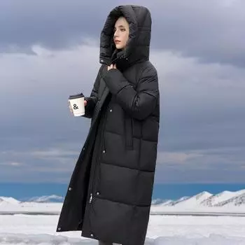 Down Cotton-padded Clothes Women s Long Knee-over Hooded Loose Thickened Windproof Cotton-padded Jacket M [Recommended below 60kg]