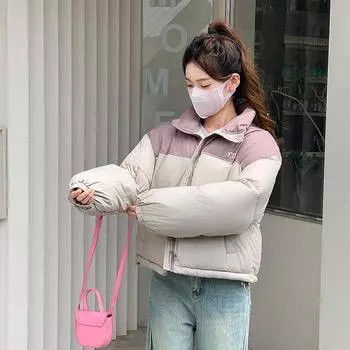 Пуховая хлопковая утепленная одежда женская зимняя новая свободная хлопковая утепленная одежда цветная модная универсальная утолщенная маленькая M чёрный