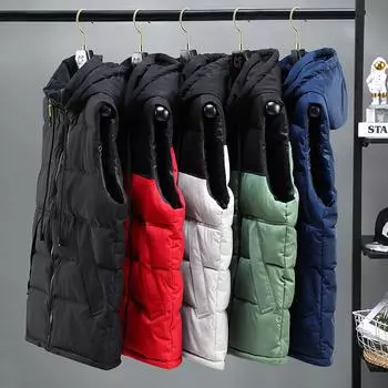 Жилет из пуха и хлопка, мужской зимний жилет из хлопка, жилет, жилет, большой размер, толстый воротник-стойка, без рукавов, хлопковый жилет XS темно-синий
