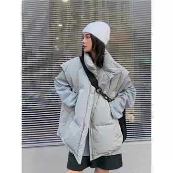 Жилет из хлопка для женщин 100 кг осенне-зимняя одежда свободный модный тренд повседневный жилет куртка M