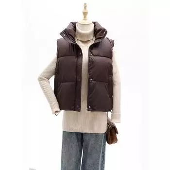 Down cotton vest women s autumn and winter 2024 new short Korean version loose sleeveless vest jacket L [Below 55kg] чёрный