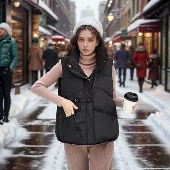 Down cotton vest women s autumn and winter temperament stand-up collar jacket vest short vest jacket L