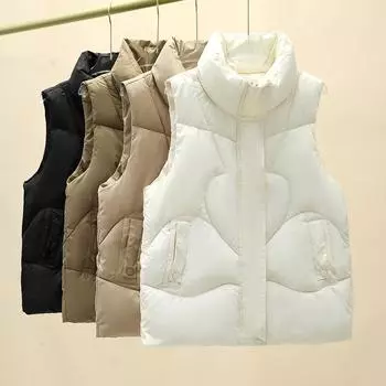 Жилет из хлопка для женщин, осень и зима, новый корейский вариант, свободный, универсальный и тонкий, короткий, без рукавов, жилет, куртка M чёрный