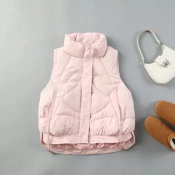 Down cotton vest women s autumn and winter new chest mark short Korean version loose vest vest stand-up collar vest jacket M чёрный