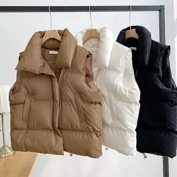 Down cotton vest women s autumn and winter new loose vest solid color outer vest versatile vest jacket M Below 52.5 kg