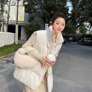 Down cotton vest women s new wide and loose outer wear vest bread jacket autumn and winter vest jacket Below S52.5kg