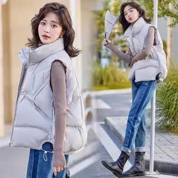 Down cotton vest women s short new autumn and winter Korean style loose casual cotton vest women s waistcoat vest jacket M