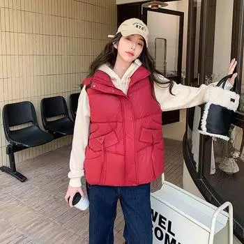 Down cotton vest women s short stand-up collar versatile sleeveless vest cotton jacket cotton vest women s wear is now M белый