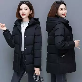 Down Jacket Down cotton Padded Coach Women s Medium length Winter Thickened Cotton Loose fit Warm Down Coat XXXXL чёрный