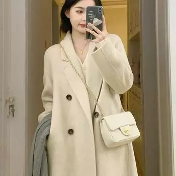 Куртка-пуховик женская средняя и длинная маленькая 2024 новая зимняя утолщенная теплая шерстяная куртка XS