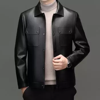Пуховик мужской из натуральной кожи куртка мужское пальто большого размера короткая кожаная куртка для пап среднего и пожилого возраста утолщенная подкладка M