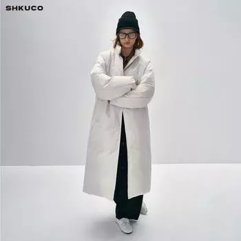 Down jacket over the knee long women s super long 2024 winter new Korean version temperament stand-up collar white duck down thickened warm jacket S