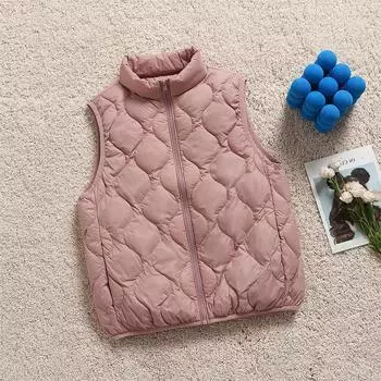 Пуховик жилет женский короткий воротник-стойка 2024 зима новый повседневный легкий жилет теплый большой размер безрукавка M чёрный