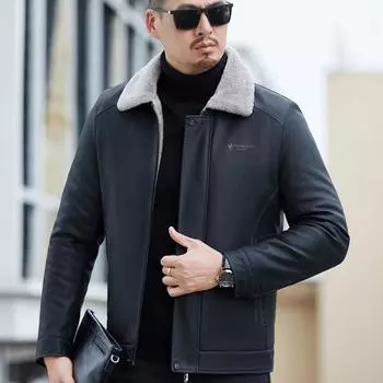 Куртка-пуховик зимняя мужская кожаная куртка для мужчин среднего возраста из натуральной кожи мужская утолщенная теплая куртка для папы кожаная куртка-пуховик M